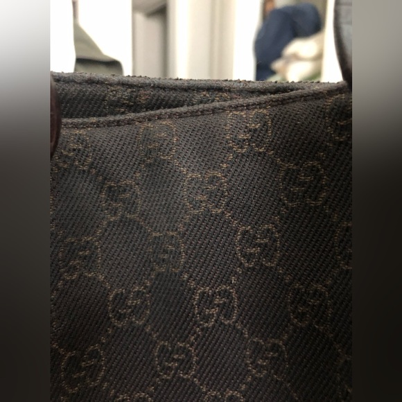 GUCCI Chocolate Denim Tote with Leather Pouch - Picture 13 of 14